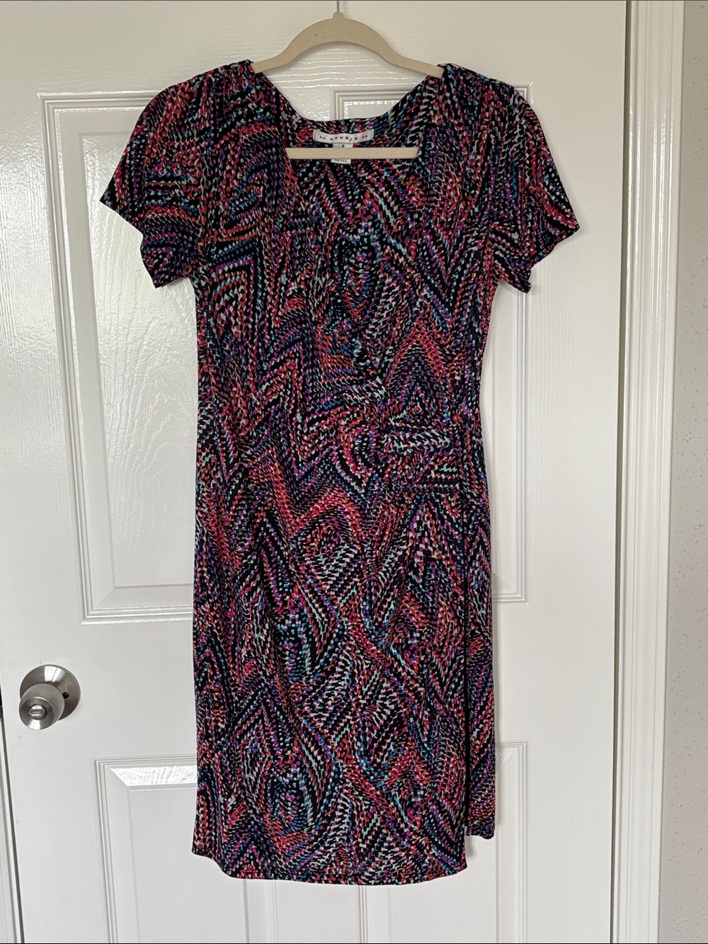 AA Studio AA Multicolor Print Short Sleeve Dress with Faux Wrap